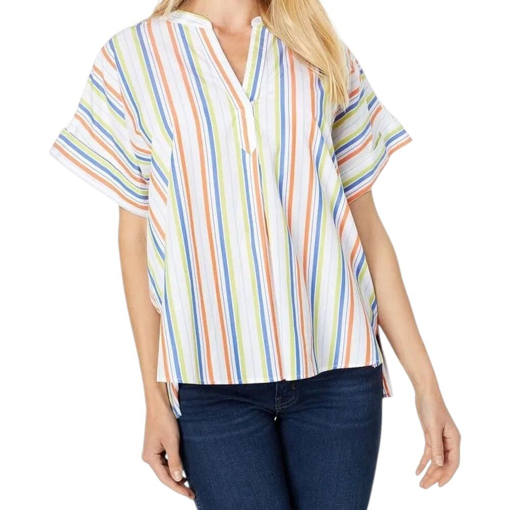 Tommy Hilfiger Striped Tunic Top Womens XL 100% Cotton Short Sleeve Blouse 14-16